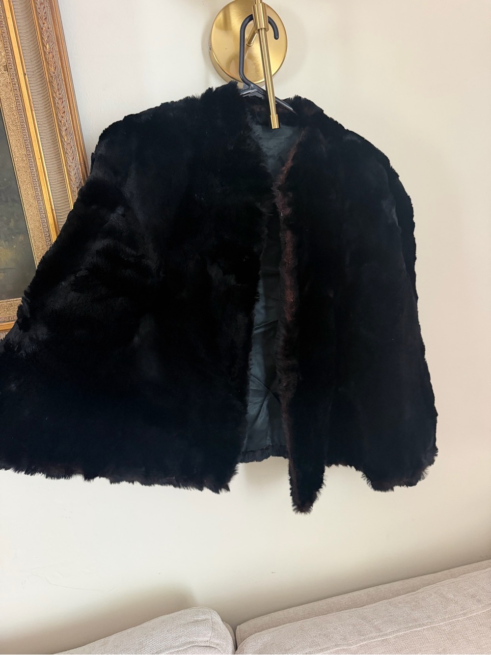 Women's Black/ Dark Brown Faux Fur Jacket - Elegant Winter Cape Vintage
